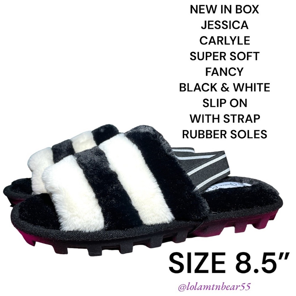 NEW IN BOX JESSICA CARLYLE SUPER SOFT FANCY BLK/WHITE SLIP ON SLING BACK SHOES